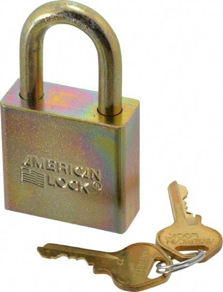 American Lock - 1-1/8" Shackle Clearance, Keyed Alike A5200GLN Padlock - 5/16" Shackle Diam, Steel, with Solid Steel Finish - Top Tool & Supply