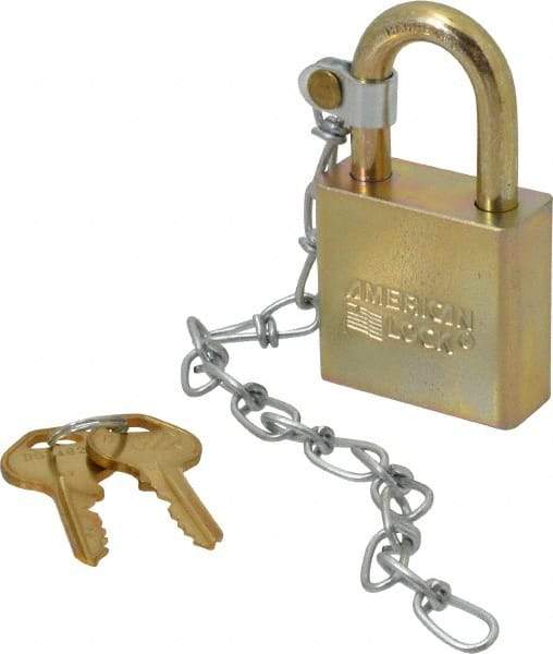 American Lock - 1-1/8" Shackle Clearance, Keyed Alike A5200GLWN Padlock - 5/16" Shackle Diam, Steel, with Solid Steel Finish - Top Tool & Supply