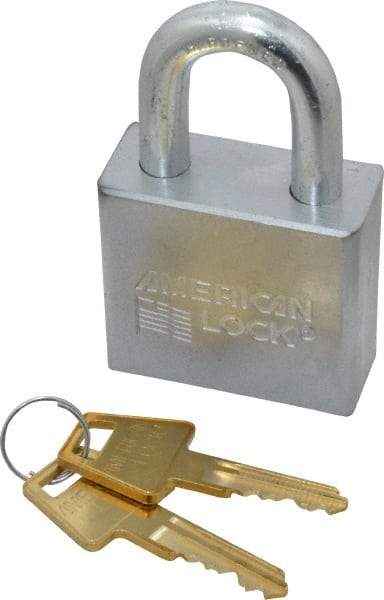 American Lock - 1-1/8" Shackle Clearance, Keyed Alike A50 Padlock - 3/8" Shackle Diam, Steel, with Solid Steel Finish - Top Tool & Supply