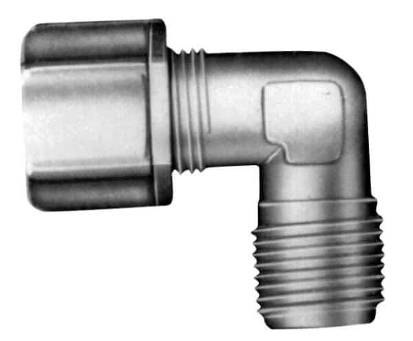 Made in USA - 5/16" Tube OD, Acetal/Celcon Plastic Compression Tube Male Elbow - 1/8 NPT Pipe, 220°F Max, Plastic Grip - Top Tool & Supply