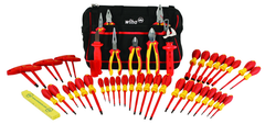 48 Piece - Insulated Tool Set with Pliers; Cutters; Nut Drivers; Screwdrivers; T Handles; Knife & Ruler in Tool Box - Top Tool & Supply