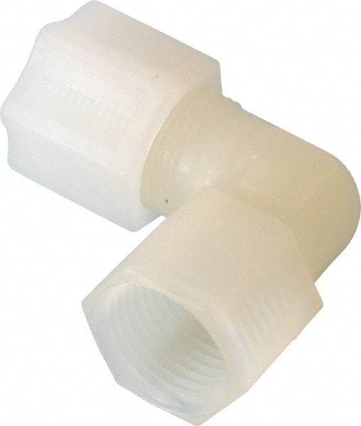 Made in USA - 1/2" Tube OD, Kynar Plastic Compression Tube Female Elbow - 1/2 NPT Pipe, 275°F Max, Plastic Grip - Top Tool & Supply