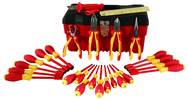 25 Piece - Insulated Tool Set with Pliers; Cutters; Ruler; Knife; Slotted; Phillips; Square & Terminal Block Screwdrivers; Nut Drivers in Tool Box - Top Tool & Supply