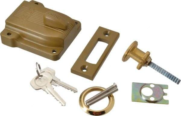 Yale - 1-1/8 to 2-1/4" Door Thickness, Brass Lacquer Finish, 112F Rimlock Deadbolt - Rim Cylinder - Top Tool & Supply