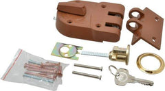 Yale - 1-1/8 to 2-1/4" Door Thickness, Brass Lacquer Finish, Jimmy Proof Rim Deadbolt - Rim Cylinder - Top Tool & Supply