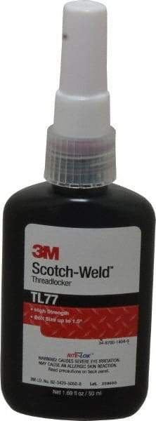 3M - 50 mL Bottle, Red, High Strength Liquid Threadlocker - Series TL77, 24 hr Full Cure Time, Hand Tool, Heat Removal - Top Tool & Supply