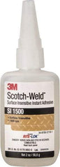 3M - 2 oz Bottle Clear Instant Adhesive - Series SI1500, 5 to 60 sec Working Time, 24 hr Full Cure Time, Bonds to Cardboard, Ceramic, Fabric, Fiberglass, Foam, Glass, Leather, Metal, Paper, Plastic, Rubber, Vinyl & Wood - Top Tool & Supply