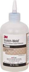 3M - 1 Lb Bottle Clear Instant Adhesive - Series PR600, 4 to 25 sec Working Time, 24 hr Full Cure Time, Bonds to Cardboard, Ceramic, Fabric, Fiberglass, Foam, Glass, Leather, Metal, Paper, Plastic, Rubber, Vinyl & Wood - Top Tool & Supply