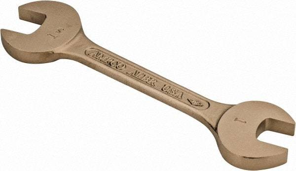 Ampco - 1" x 1-1/8" Nonsparking Open End Wrench - 10-1/4" OAL, Double End, Plain Finish, 15° Head Angle - Top Tool & Supply