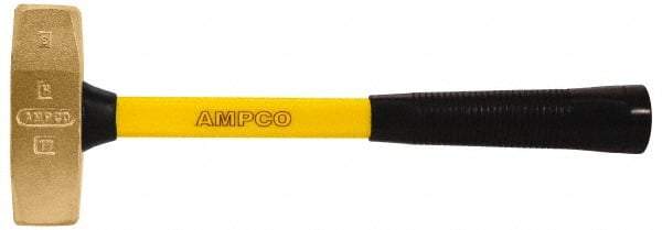 Ampco - 3 Lb Aluminum Bronze Nonsparking Double Face Engineer's Hammer - 15" OAL, Fiberglass Handle - Top Tool & Supply