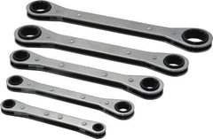 Lang - 5 Piece, 1/4 to 7/8", 12 Point, Ratcheting Box Wrench Set - Inch System of Measurement, Chrome Finish, Comes in Vinyl Roll - Top Tool & Supply