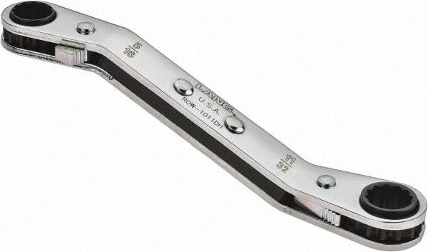 Lang - 5/16" x 11/32" 12 Point Reversible Ratcheting Offset Box Wrench - Double End, 4-1/4" OAL, Steel, 25° Offset - Top Tool & Supply