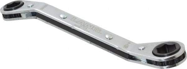 Lang - 3/8" x 7/16" 6 Point Reversible Ratcheting Offset Box Wrench - Double End, 5-7/16" OAL, Steel, 25° Offset - Top Tool & Supply