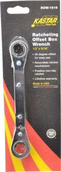 Lang - 1/2" x 9/16" 6 Point Reversible Ratcheting Offset Box Wrench - Double End, 6-3/4" OAL, Steel, 25° Offset - Top Tool & Supply