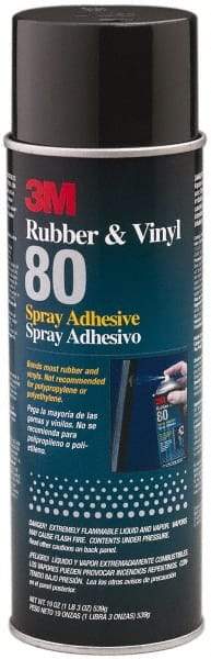 3M - 19 oz Aerosol Yellow Spray Adhesive - High Tack, 300°F Heat Resistance, 28 Sq Ft Coverage, High Strength Bond, 30 min Max Bonding Time, Flammable, Series Rubber & Vinyl 80 - Top Tool & Supply