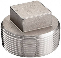 Merit Brass - 4" Grade 316 Stainless Steel Pipe Square Head Plug - MNPT End Connections, 150 psi - Top Tool & Supply