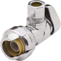 SharkBite - 1/2 & 1/4" Pipe, 200 psi WOG Rating, Brass Angle Stop Valve - Chrome Finished Handle, Push Fit End Connections, For Potable Water Applications - Top Tool & Supply