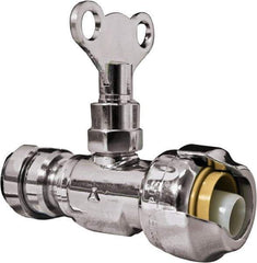 SharkBite - 1/2 & 3/8" Pipe, 200 psi WOG Rating, Brass Stop Valve - Loose Key Handle, Push Fit End Connections, For Potable Water Applications - Top Tool & Supply