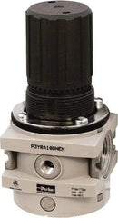 Parker - 3/4 NPT Port, 380 CFM, Aluminum Hi-Flow Regulator - 0 to 174 psi Range, 254 Max psi Supply Pressure, 1/4" Gauge Port Thread, 3-1/2" Wide x 7.2" High - Top Tool & Supply