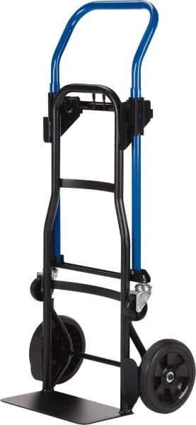 Harper Trucks - 500 Lb Capacity 44" OAH Quick Change Convertible Hand Truck - 14 x 7-1/2" Base Plate, Continuous Handle, Steel, Solid Rubber Swivel Wheels - Top Tool & Supply