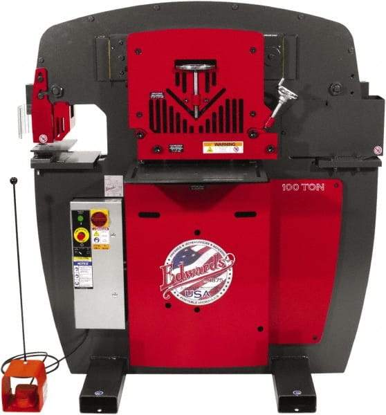 Edwards Manufacturing - 11" Throat Depth, 100 Ton Punch Pressure, 1-1/16" in 1" Punch Capacity Ironworker - 3 Phase, 230 Volts - Top Tool & Supply