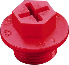 Caplugs - Hex Head with Slot, Threaded Plug - 1.65" OD, 1-3/16" Long, High-Density Polyethylene, Red - Top Tool & Supply