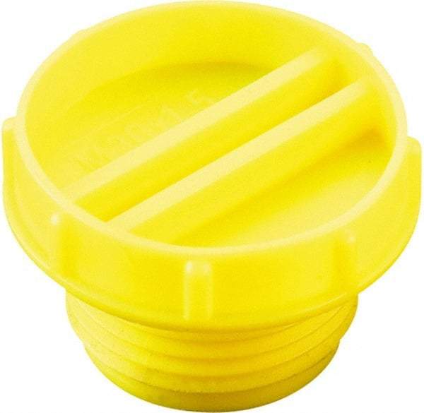 Caplugs - Serrated Round Head with Slot, Threaded Plug - 27.94mm OD, Low-Density Polyethylene, Yellow - Top Tool & Supply