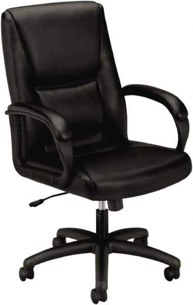 Basyx - 45" High Executive Mid Back Chair - 25" Wide x 39-1/4" Deep, Leather Seat, Black - Top Tool & Supply