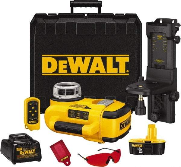 DeWALT - 1,500' Measuring Range, 1/8" at 100' Accuracy, Self-Leveling Rotary Laser - ±5° Self Leveling Range, 60, 250 & 600 RPM, 1 Beam, Lithium-Ion Battery Included - Top Tool & Supply