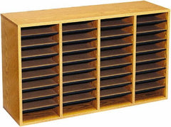 Safco - 39-1/4" Wide x 24" High x 11-3/4" Deep Laminated Compressed Wood Document Organizer - 36 Compartments, Medium Oak, 9" Wide x 2-1/4" High x 11-1/2" Deep Compartment - Top Tool & Supply