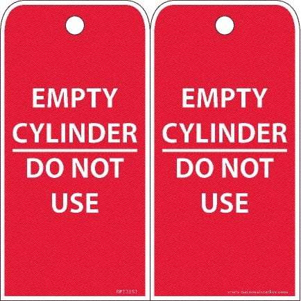 NMC - 6" High x 3" Long, EMPTY CYLINDER-DO NOT USE, English Safety & Facility Accident Prevention Tag - 2 Sides, White Poly - Top Tool & Supply