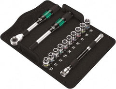 Wera - 13 Piece 1/2" Drive Thin Wall Standard Socket Set - 6 Points, 10 to 19mm, Metric Measurement Standard - Top Tool & Supply