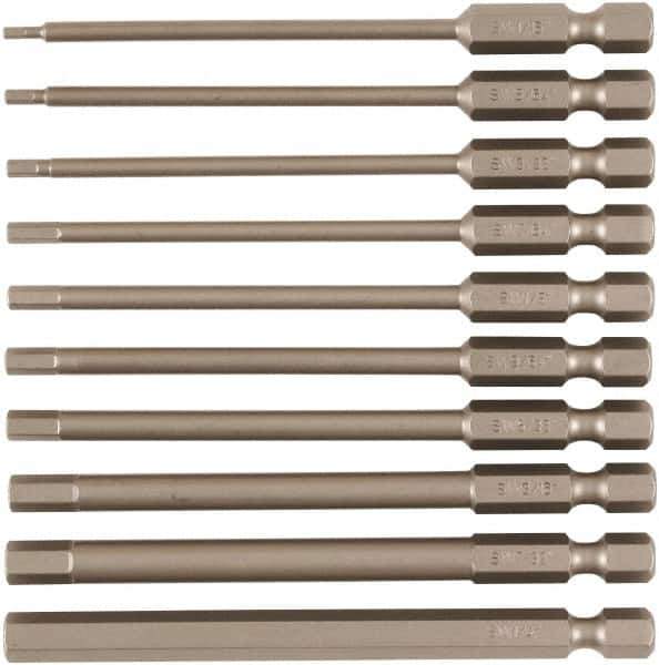 Wiha - 10 Piece, Tamperproof Hex Bit Set - 5/64 to 1/4" Hex, 1/4" Drive, Hex Security Point - Top Tool & Supply