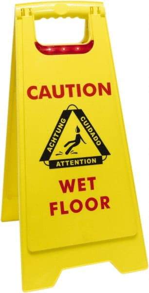 O-Cedar - Caution - Cuidado - Wet Floor - Piso Mojado, 12" Wide x 25" High, Plastic Floor Sign - English/Spanish, A-Frame, Red & Black on Yellow, For Accident Prevention - Top Tool & Supply