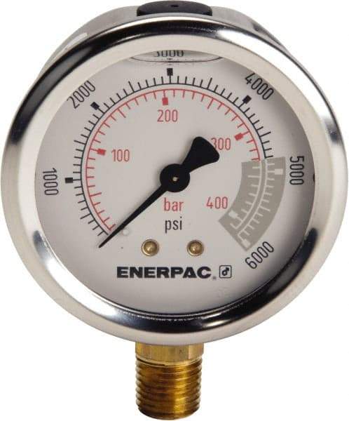 Enerpac - Hydraulic Pressure Gages & Adapters Type: Liquid-Filled Gauge Pressure Rating: 0 - 6000 - Top Tool & Supply