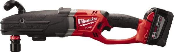 Milwaukee Tool - 18 Volt 7/16" Chuck Right Angle Handle Cordless Drill - 0-350; 0-950 RPM, Reversible, 2 Lithium-Ion Batteries Included - Top Tool & Supply