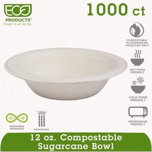 ECO PRODUCTS - Renewable & Compostable Sugarcane Bowls - 12 oz, 50/PK, 20 PK/CT - White - Top Tool & Supply