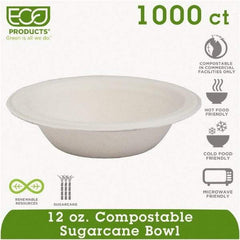 ECO PRODUCTS - Renewable & Compostable Sugarcane Bowls - 12 oz, 50/PK, 20 PK/CT - White - Top Tool & Supply