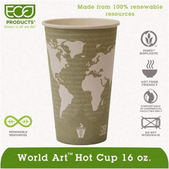 ECO PRODUCTS - World Art Renewable Compostable Hot Cups, 16 oz, 50/PK, 20 PK/CT - World Art Design - Top Tool & Supply