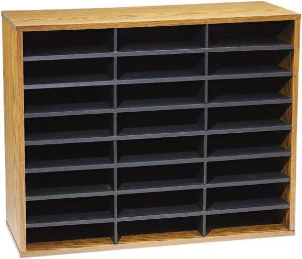 FELLOWES - 29" Wide x 11-7/8" Deep x 23-7/16" High, 24 Compartments, Corrugated Fiberboard & Laminated Literature Organizer - Medium Oak, 9" Compartment Width x 2-1/2" Compartment Depth x 11" Compartment Height - Top Tool & Supply