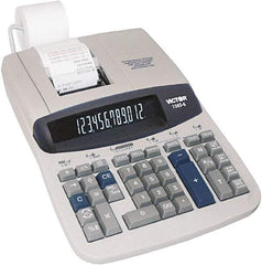 Victor - Fluorescent Printing Calculator - 8-3/4 x 12-1/2 Display Size, Light Gray, AC Powered, 6" Long x 11.9" Wide - Top Tool & Supply