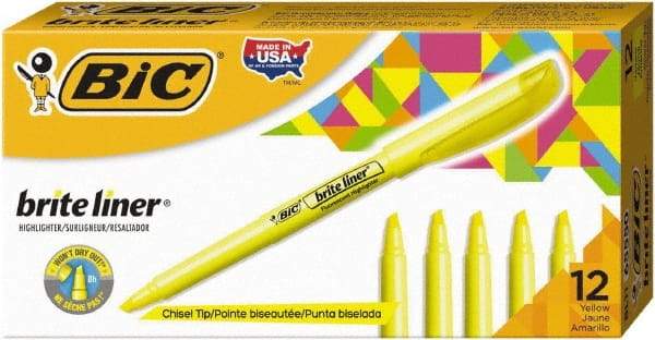 Bic - Flouorescent Yellow Highlighter - Chisel Tip, Water Base Ink - Top Tool & Supply