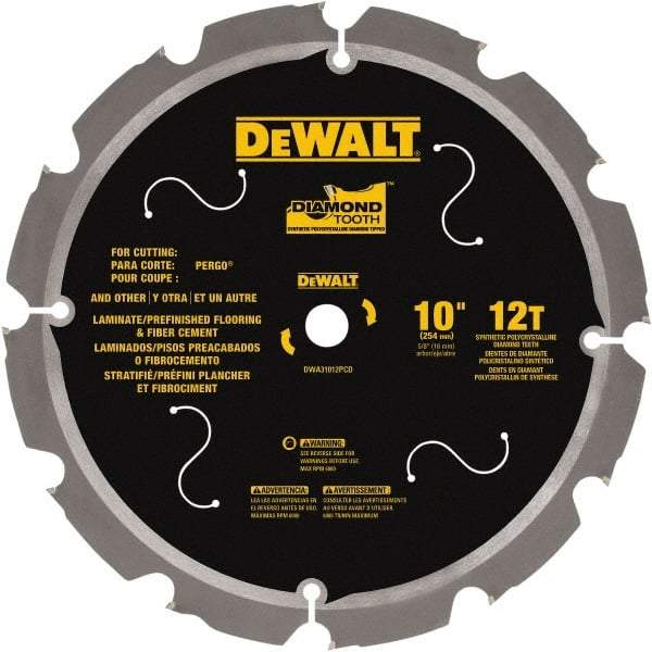 DeWALT - 10" Diam, 15.88mm Arbor Hole Diam, 12 Tooth Wet & Dry Cut Saw Blade - Steel, Smooth Action, Standard Round Arbor - Top Tool & Supply