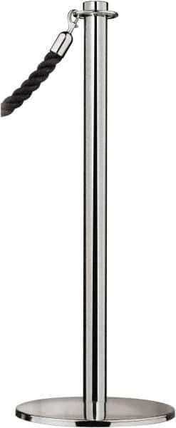 Tensator - 34" High, 2" Pole Diam, Barrier Post Base - 14" Base Diam, Round Stainless Steel Base, Satin Chrome (Color) Steel Post, For Outdoor Use - Top Tool & Supply