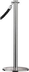 Tensator - 34" High, 2" Pole Diam, Barrier Post Base - 14" Base Diam, Round Stainless Steel Base, Satin Chrome (Color) Steel Post, For Outdoor Use - Top Tool & Supply