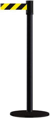 Tensator - 38" High, 2" Pole Diam, Barricade Tape Dispenser - 14" Base Diam, Round Plastic Base, Black Steel Post, 7-1/2' x 1-7/8" Tape, Single Line Tape, For Outdoor Use - Top Tool & Supply