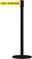 Tensator - 38" High, 2" Pole Diam, Barricade Tape Dispenser - 14" Base Diam, Round Plastic Base, Black Steel Post, 13' x 1-7/8" Tape, Single Line Tape, For Outdoor Use - Top Tool & Supply