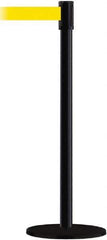 Tensator - 38" High, 2" Pole Diam, Barricade Tape Dispenser - 14" Base Diam, Round Plastic Base, Black Steel Post, 13' x 1-7/8" Tape, Single Line Tape, For Outdoor Use - Top Tool & Supply