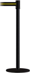 Tensator - 38" High, 2" Pole Diam, Barricade Tape Dispenser - 14" Base Diam, Round Plastic Base, Black Steel Post, 7-1/2' x 1-7/8" Tape, Single Line Tape, For Outdoor Use - Top Tool & Supply