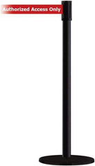 Tensator - 38" High, 2" Pole Diam, Barricade Tape Dispenser - 14" Base Diam, Round Plastic Base, Black Steel Post, 13' x 1-7/8" Tape, Single Line Tape, For Outdoor Use - Top Tool & Supply